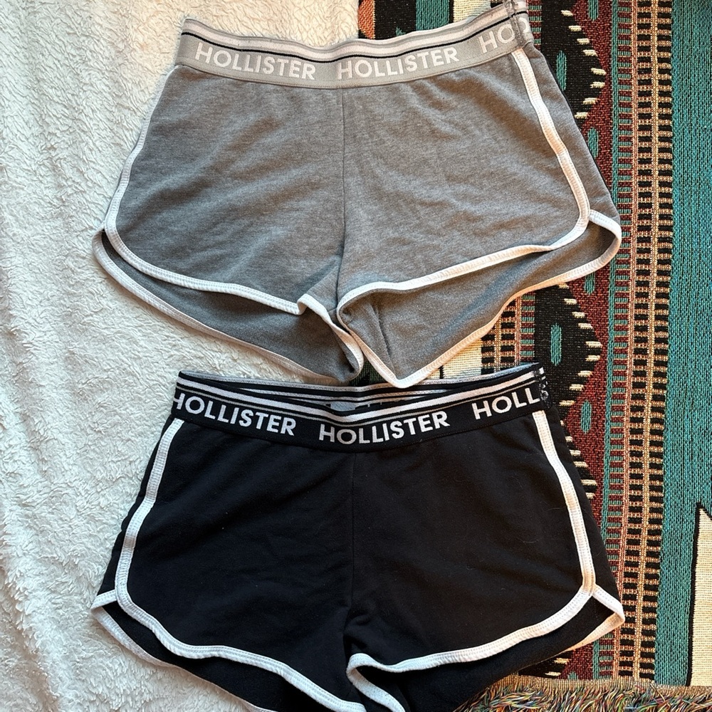 Hollister Gray and Black Athletic Shorts with Elastic Waistband